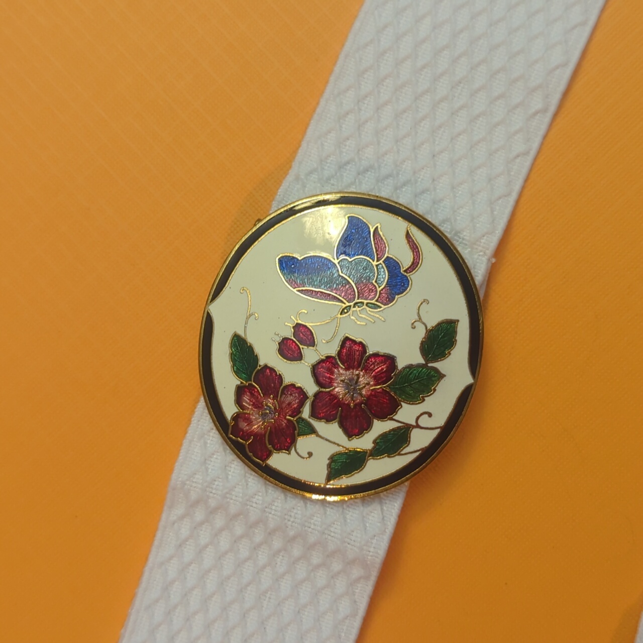 5/$20 Sale Round Cloisonne Gold Butterfly Adjustable Belt (Read)